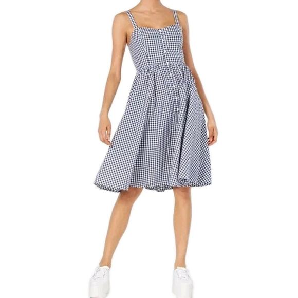 French Connection Blue Lavande Gingham Dress 4 White Blue Cottagecore Prairie - Picture 1 of 8